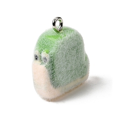 Snail Флокированные подвески из непрозрачной смолы, с платиновыми тоновыми железными петлями, зеленый лайм, улитка, 19x18.5x7.5 мм, отверстие : 2 мм