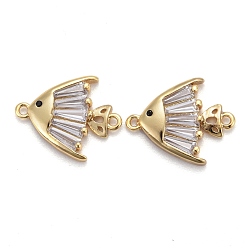 Настоящее золото 18K Латунные микропейв с кубическим прозрачным цирконием 2 подвески с петлевыми звеньями, долговечный, рыба, реальный 18 k позолоченный, 15.5x12.5x2 мм, отверстие : 1 мм
