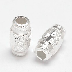 Серебро Текстурированные 925 овальные бусины с фианитами, серебряные, 6x3 мм, Отверстие : 1.5 мм , около 169 шт / 20 г