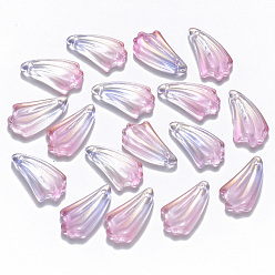 Орхидея Двухцветные прозрачные стеклянные подвески, с блеском порошок, лист, сиреневые, 20x11x4.5 мм, отверстие : 1 мм