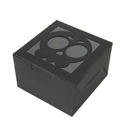 Черный Хэллоуин череп бумажные подарочные коробки для хранения, с пластиковым окном, квадратный, чёрные, 10x10x6.3 см