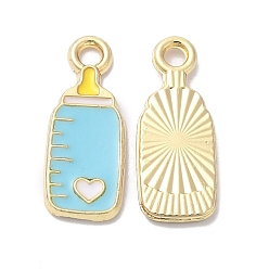 Небесно-голубой Подвески из эмали и сплава, золотые, подвеска на бутылочку для кормления, голубой, 18x7x1.5 мм, отверстие : 1.8 мм