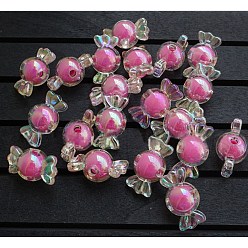 Hot Pink Acrylic Beads, Bead in Bead, AB Color, Candy, Hot Pink, 12x22x12mm, Hole: 3mm, about 375pcs/500g