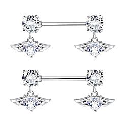 Wing 304 Кольца для сосков из нержавеющей стали со стразами, цвет нержавеющей стали, крыло, 16 мм, штифты : 1.6 мм
