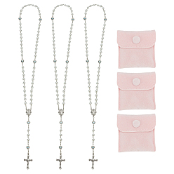(52) Непрозрачная лаванда 3 шт. 3 цвета ожерелья из четок с имитацией жемчуга, ожерелья с подвеской в виде креста Иисуса, серебряный цвет гальваническим, разноцветные, 31.50 дюйм (80 см), 1 шт / цвет