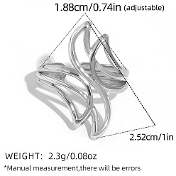 Stainless Steel Color 304 Stainless Steel Cuff Open Rings, Leaf, Stainless Steel Color, Inner Diameter: 18.8mm