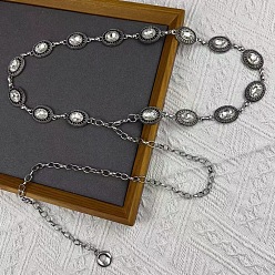 Античное Серебро Сплав pave прозрачное стекло и железо овальные звенья цепи поясные цепи для женщин, античное серебро, 1200 мм