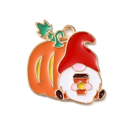 Тыква Подвески из эмали из сплава золотого тона на День Благодарения, тыква с гномом, 21.5x20x1.5 мм, отверстие : 2 мм