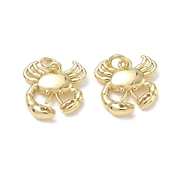 Real 18K Gold Plated Brass Pendants, Crab Charms, Cadmium Free & Lead Free, Rack Plating, Long-Lasting Plated, Real 18K Gold Plated, 15x16x3.5mm, Hole: 3.5mm