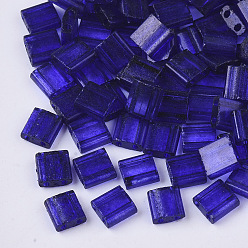 Blue 2-Hole Baking Paint Transparent Glass Seed Beads, Rectangle, Blue, 5x4.5~5.5x2~2.5mm, Hole: 0.5~0.8mm