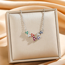 Нержавеющая Сталь Цвет 304 Подвеска-колье из нержавеющей стали в виде цветка, украшенная разноцветными кубическими циркониями, для женщин, цвет нержавеющей стали, 17.72 дюйм (45 см)