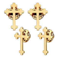 Golden 4Pcs Cross Stainless Steel Lapel Pin Back Brooches for Backpack Clothes, Golden, 25x17mm
