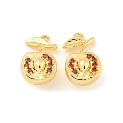 Яблоко Латунные микро проложить кубического циркония подвески, реальный 18 k позолоченный, яблоко, 16x9x8 мм, отверстие : 1 мм