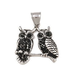 Античное Серебро 304 из нержавеющей стали горный хрусталь подвески, сова прелести, античное серебро, 29x27x4 мм, отверстие : 5.5x7.8 мм