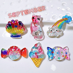 Mixed Shapes Прозрачные смолы кабошоны, с блестка, разнообразные, 19~36 мм