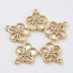 Golden Brass Cubic Zirconia Pendants, with Shell, Flower, Golden, 16x14x3mm, Hole: 1.4mm