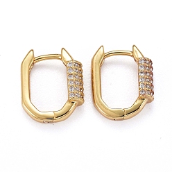 Real 18K Gold Plated Brass Micro Pave Clear Cubic Zirconia Huggie Hoop Earrings, Long-Lasting Plated, Polygon, Real 18K Gold Plated, 14x11x4.5mm, Pin: 0.8mm