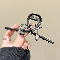 Черный Цвет Металла Заколки для волос кошачий глаз, аксессуары для волос из сплава для женщин и девочек, луна и ветвь, металлический черный , 110 мм