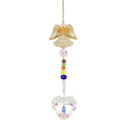 Angel & Fairy Подвесные украшения из полого сплава, Железная цепочка, разноцветные стеклянные бусины и кисточка в виде сердца для украшения дома и сада, ангел и фея, 351 мм