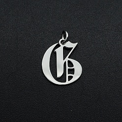 Letter G Не тускнеющие 304 подвески из нержавеющей стали, с целью перехода в кольце, старый английский, буквы, лазерная резка, цвет нержавеющей стали, letter.g, 15.5x13x1 мм, отверстие : 3 мм