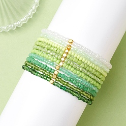 (52) Непрозрачная лаванда 10шт. стеклянных бусин и эластичных браслетов из стеклянных бусин для женщин, круглые, с золотыми латунными бисера, градиент цвета, разноцветные, бусина : 3~3.5 mm, внутренний диаметр: 2.09 дюйм (5.3 см)