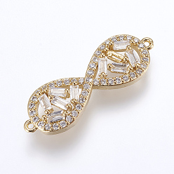 Золотой Латунные микро проложить кубических ссылки циркония, прозрачные, бесконечность, золотые, 26x8.5x4 мм, отверстие : 1 мм