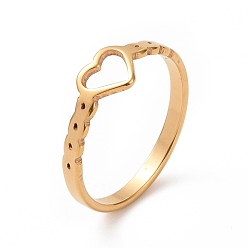 Golden Ionenplattierung (ip) 201 Hohlherz-Fingerring aus Edelstahl zum Valentinstag, golden, 2~6 mm, Innendurchmesser: 17 mm