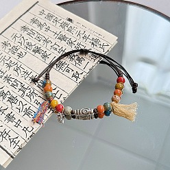 Разноцветный Керамические бусины плетеные браслеты из бисера, регулируемые плетеные браслеты из вощеного шнура для женщин, красочный, 4~9-7/8 дюйм (10~25 см)