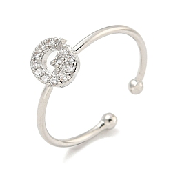 Letter G Латунные открытые манжеты для женщин, с кубического циркония, без кадмия и без свинца, долговечный, буквы, Буква G, внутренний диаметр: 17.5 мм, Письмо: 7.5x6.5 мм