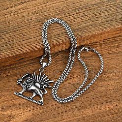 Plata Antigua Collares vintage de acero inoxidable con colgante de león y sol, cadena tipo caja para hombre, plata antigua, 304 pulgada (23.62 cm)