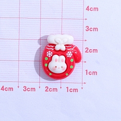 Красный Рождественская серия из непрозрачной смолы декодирует кабошоны, кролик перчатка, красные, 25x25 мм