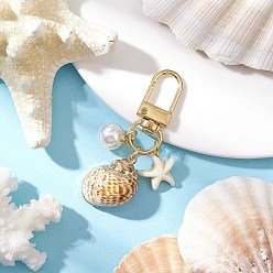 Золотой Подвеска в виде спиральной ракушки и синтетической бирюзы в виде морской звезды, с круглыми застежками из пластика ABS с имитацией жемчуга и сплава, золотые, 60 мм