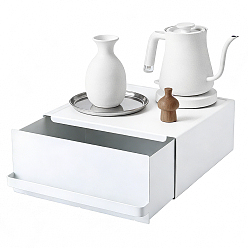 White Carbon Steel Coffee Machine Organizer with Coffee Pod Drawer Holder, Storage Box, Rectangle, White, 270x220x105mm