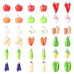 (52) Непрозрачная лаванда 36 шт. 18 стили подвески из смолы, искусственный овощ, разнообразные, с платиновым шлейфом, разноцветные, 14.5~32.5x9~20x7~16.5 мм, отверстие : 1.8~2 мм, 2 шт / стиль