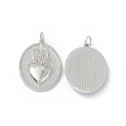 Платина Стойки обшивки латунные подвески, долговечный, без свинца и без кадмия, с целью перехода в кольце, плоская круглая подвеска с сердцем и крестом, платина, 25x20x4 мм, отверстие : 3 мм