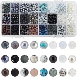 (52) Непрозрачная лаванда Стеклянные круглые бусины, Перламутровые стиле, стиль выпечки краски, прорезиненный стиль, волочильных стиле, спрей-окрашенный стиль, треск стиле, матовый стиль, с бусинами "кошачий глаз", имитация опалитовых бусин, разноцветные, 218x110x30 мм, около 1440 шт / коробка