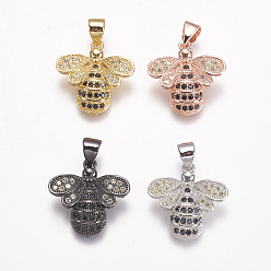 (52) Непрозрачная лаванда Латунные микро проложить кубического циркония подвески, Пчелы, разноцветные, 16.5x16x4 мм, отверстие : 3x4 мм