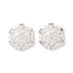 Серебро Покрытие стойки из латуни с прозрачными колпачками из кубического циркония, долговечный, снежинка, серебряные, 12x11x3.5 мм, отверстие : 1.4 мм