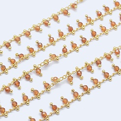 Синтетический Камень Синтетический оранжевый гранат ручной работы из бисера, пайки, без свинца и без кадмия, с латунной фурнитурой , реальный 18 k позолоченный, долговечный, граненые круглые, 6~7x2~3 мм
