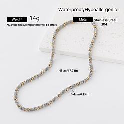 Golden & Silver Duo Tone 304 Stainless Steel Round Mesh Chain Necklaces for Men Women, Golden & Silver, 17.72 inch(45cm)