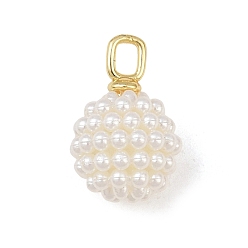 Chapado en Oro Real 18K Colgantes de perlas de imitación de latón y plástico ABS, encanto redondo, sin plomo y cadmio, real 18 k chapado en oro, 11.5x16.5 mm, agujero: 3x2 mm