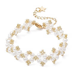 Белый Браслеты из ракушечного жемчуга для женщин, со стеклянными бисеринами, белые, 6-3/8 дюйм (16.1 см)