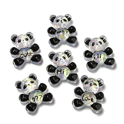 Black Transparent Resin Cabochons, Faceted Panda with Glitter Powder, Black, 21x18x7mm