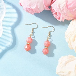 Круглые Натуральный родохрозит болтаться серьги, с 304 нержавеющей стали серьги крючки, реальный 18 k позолоченный, круглые, 45.5x9.5 мм