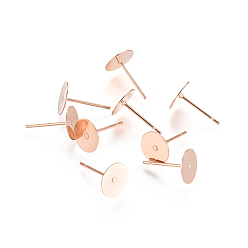 Rose Gold 304 Stainless Steel Stud Earring Findings, Flat Pad Earring Post, Rose Gold, 12x8mm, Pin: 0.7mm