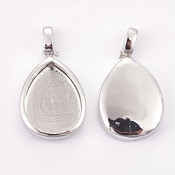 Платина Сеттинги для кулона (кабошонов), латунь , чашки безель с краями, долговечный, слеза, платина, лоток : 16x12 мм, 21x14x4 мм, отверстие : 1.8x2.5 мм