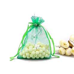 Весенне-зеленый Сумки из органзы с серебряным тиснением и бабочкой, подарочные пакеты для свадебной вечеринки, прямоугольные, весенний зеленый, 9x7 см