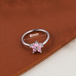 Цветок Стиль бохо 304 кольца для носа из нержавеющей стали с розовыми кубическими цирконами, цвет нержавеющей стали, цветок, 8 мм