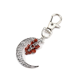 Красный Камень Антикварные серебряные подвески из сплава с полой луной, украшения, подвеска из натуральной красной яшмы и поворотная застежка для украшений сумок, 80x30 мм