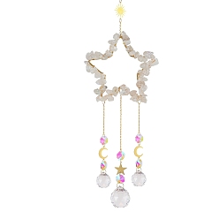 Хрусталь Натуральный кварцевый кристалл, обернутый металлической звездой, подвесные украшения, Стеклянные каплевидные кисточки для ловли солнца для дома и сада, наружное украшение, 100 мм